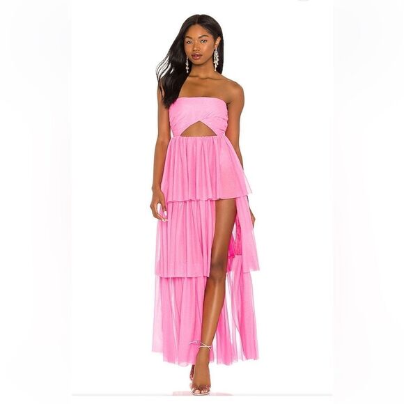 For Love And Lemons X REVOLVE Juni Maxi Dress in Pink sparkle strapless XS - Picture 1 of 12